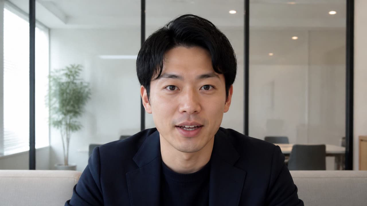 オンライン会議で話す日本人参加者のデモ用イメージ